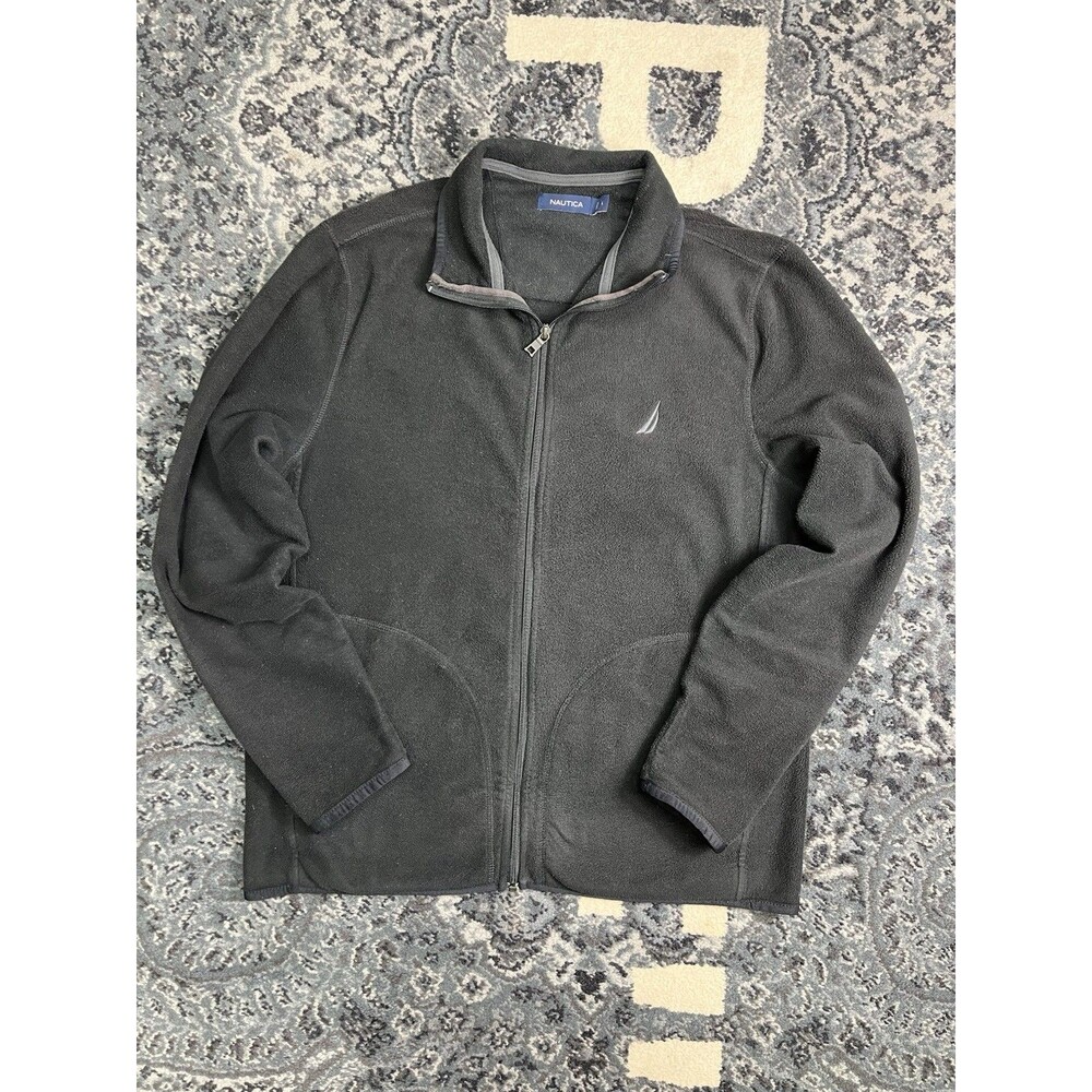 Mens Vintage Nautica Black Fleece Pullover Jacket Size Large